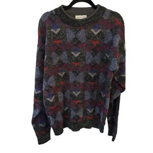 VTG 90s Grandpa Sweater Mens Medium Geometric Cosby USA Grunge Hipster Retro